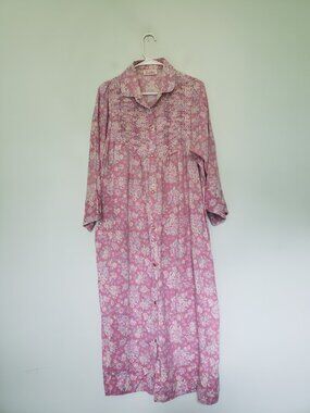 Vtg Smart Time Womens L House Dress Pearl Snap Front Floral USA Cottagecore